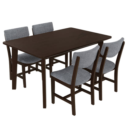 Rustic 5-Piece Dining Set - 1 Solid Wood Table + 4 Upholstered Chairs,