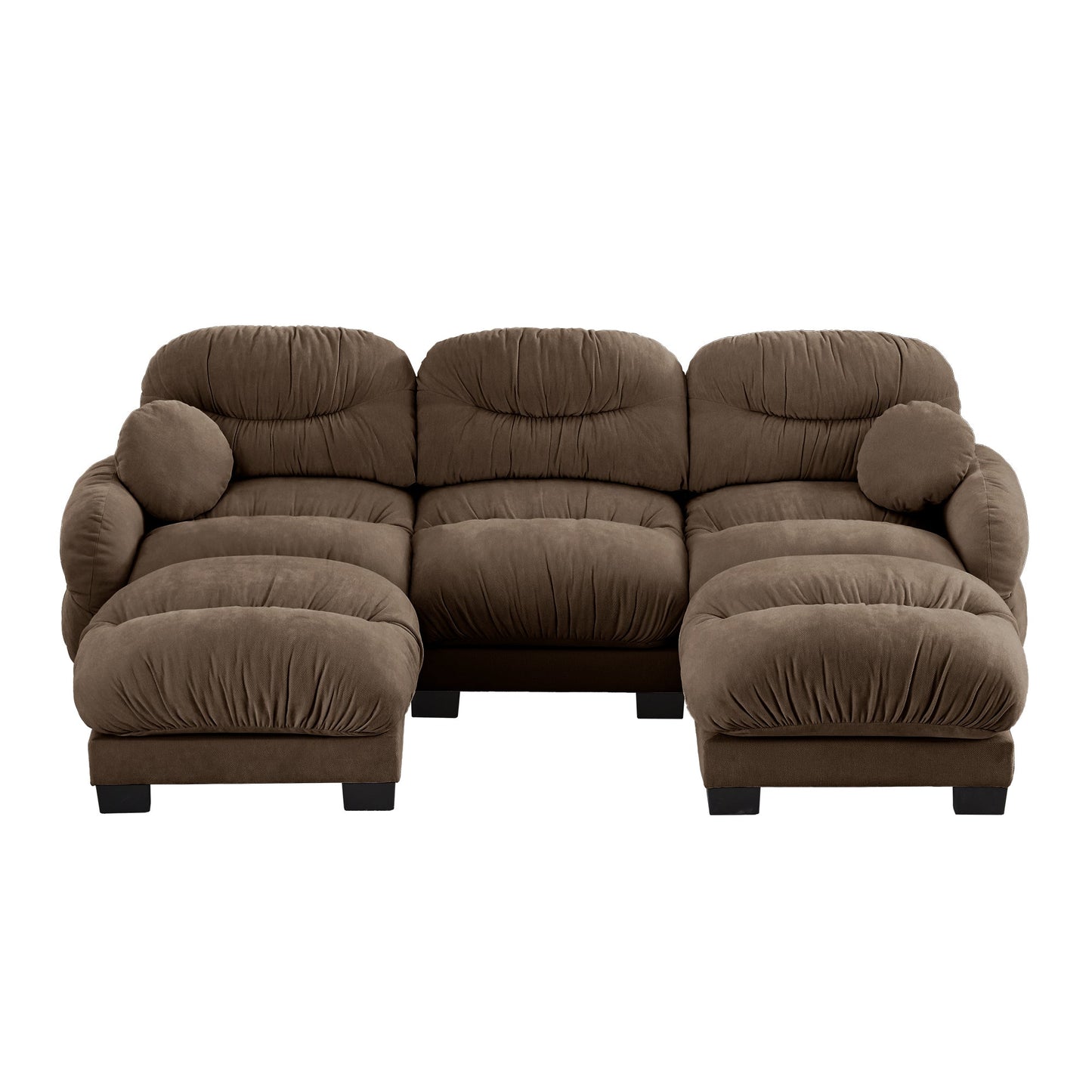 Sectional Sofa Modular Chenille Brown 3 Seat 2 Ottomans Pleated Backrest