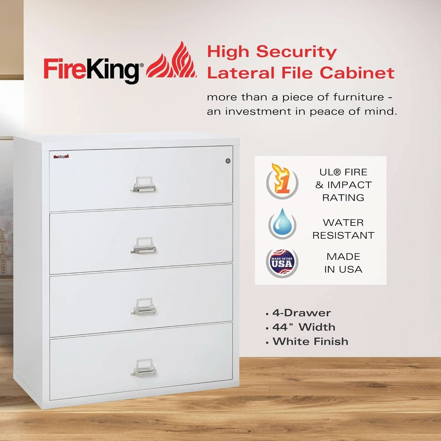 White 4 Drawer Fire Safe Lateral File Cabinet 1 Hour