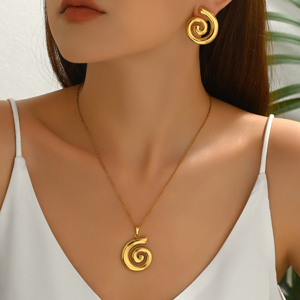 New Trendy Cross-border European American Women Jewelry Set, Gothic Niche Threaded Circle Design Pendant Necklace & Matching Earrings Daily Ornaments For Ladies