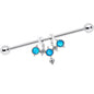 14G Aqua Faux Opal Triad Dangle Industrial Barbell 38mm
