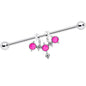 14G Pink Faux Opal Triad Dangle Industrial Barbell 38mm