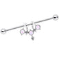 14G White Faux Opal Triad Dangle Industrial Barbell 38mm