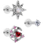 16G 5/16 White Faux Opal Moon Star Labret Monroe Tragus Set of 3