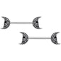 14G 9/16 Black Gem Skull Crescent Moon Barbell Nipple Ring Set