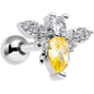 16G 1/4 Clear Yellow CZ Gem Bee Cartilage Tragus Earring