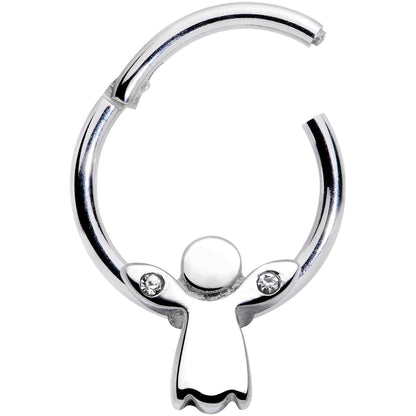 16G 3/8 Clear Gem Tiny Angel Hinged Segment Ring