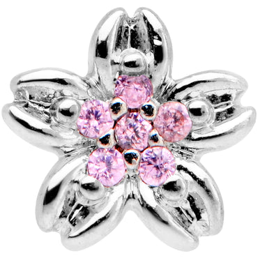16G 1/4 Pink Gem Center Flower Cartilage Tragus Earring