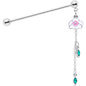 14G Clear Green Gem Flower Chain Dangle Industrial Barbell 38mm
