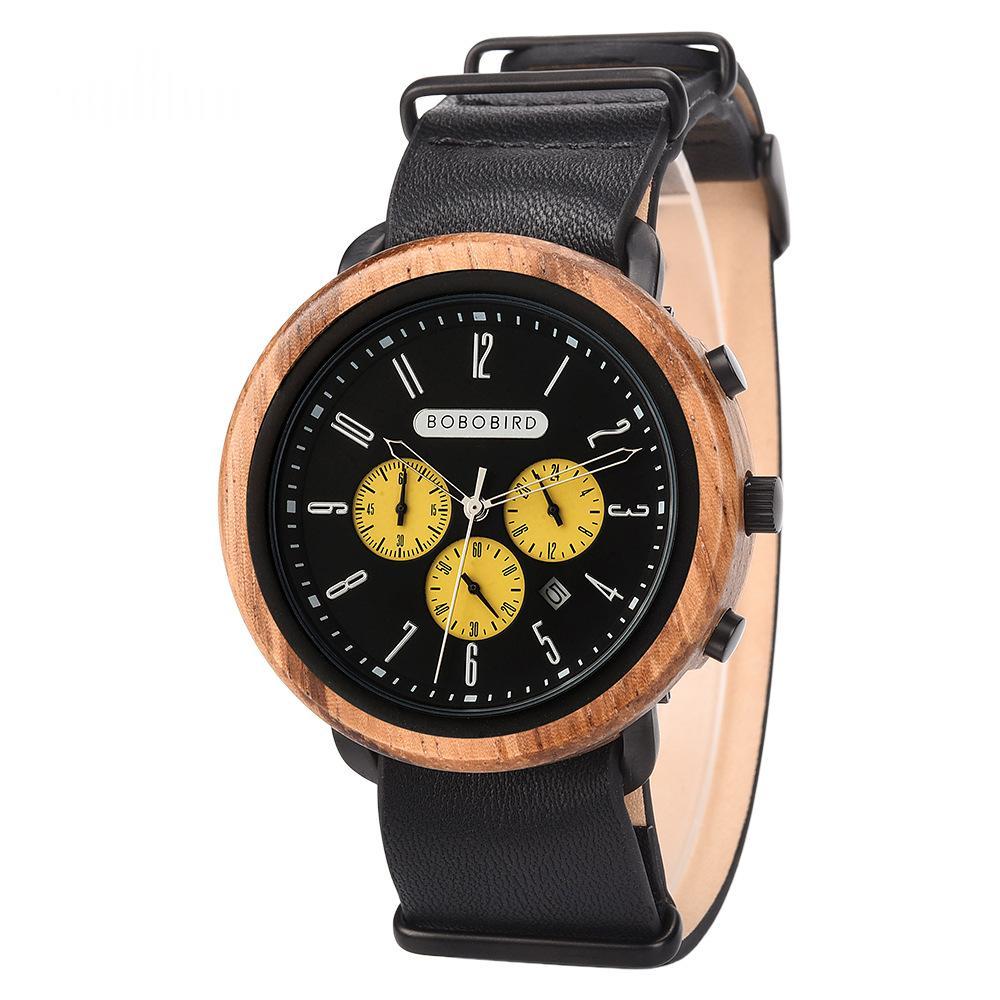 Mens Fashionable Sporty Wooden Quartz Watch