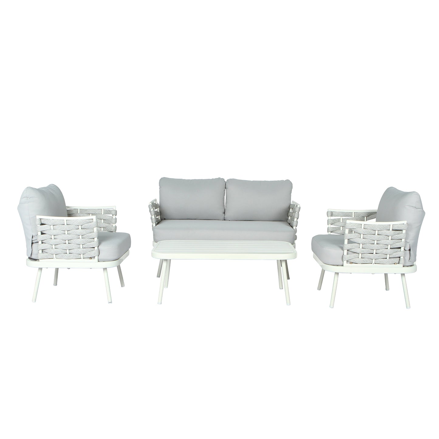 Outdoor Sofa Set Steel Rope Off White Gray Cushion 4 Piece Seats 4