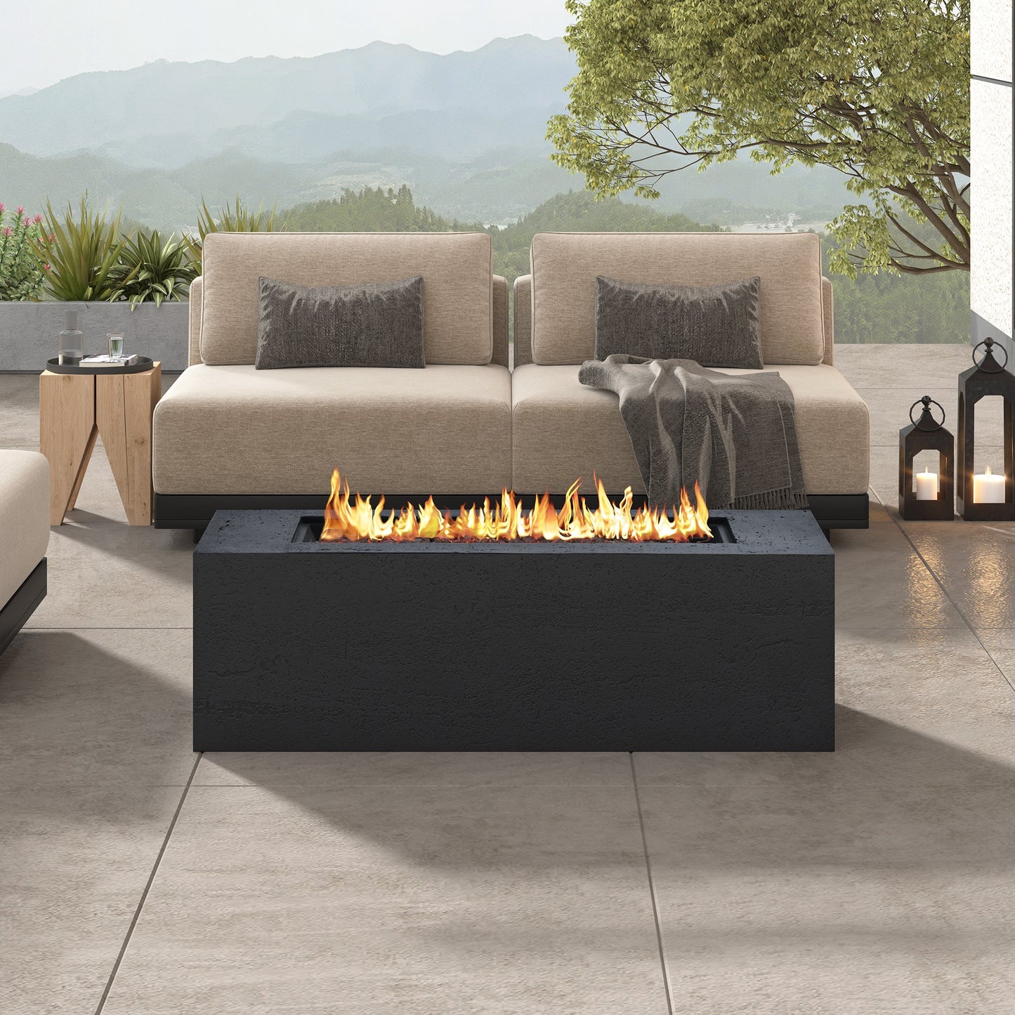 Rectangular Propane Fire Pit 40000 BTU 41.9" Black Gray MGO