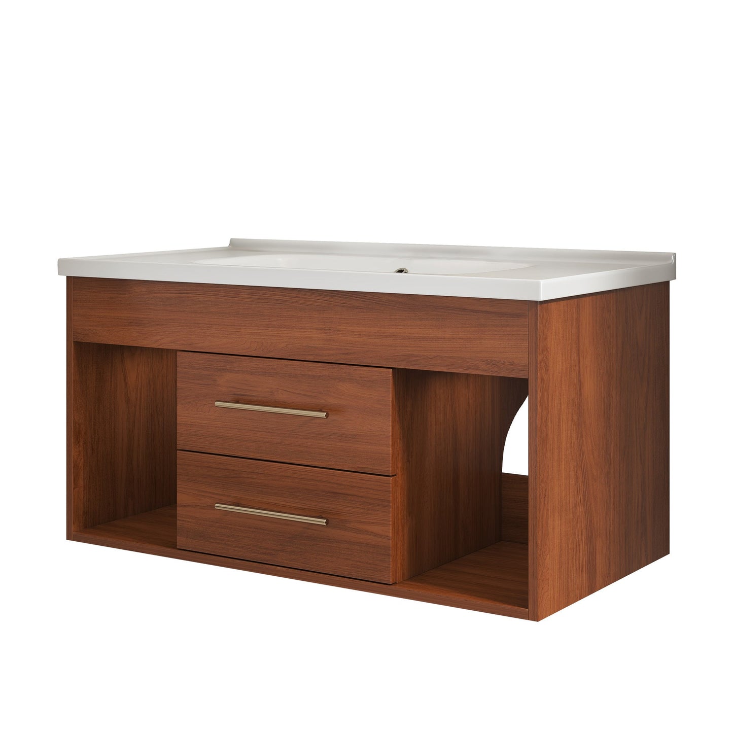 35.4' Mid-Century Floating Bathroom Vanity with Ceramic Undermount Sink