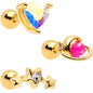 16G 1/4 Pink Faux Opal Gold Tone Heart Cartilage Tragus Set of 3