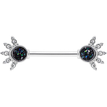 14G 9/16 Clear Gem Blue Faux Druzy Crest Barbell Nipple Ring Set