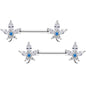 14G 9/16 Clear Blue CZ Gem Marijuana Leaf Barbell Nipple Ring Set