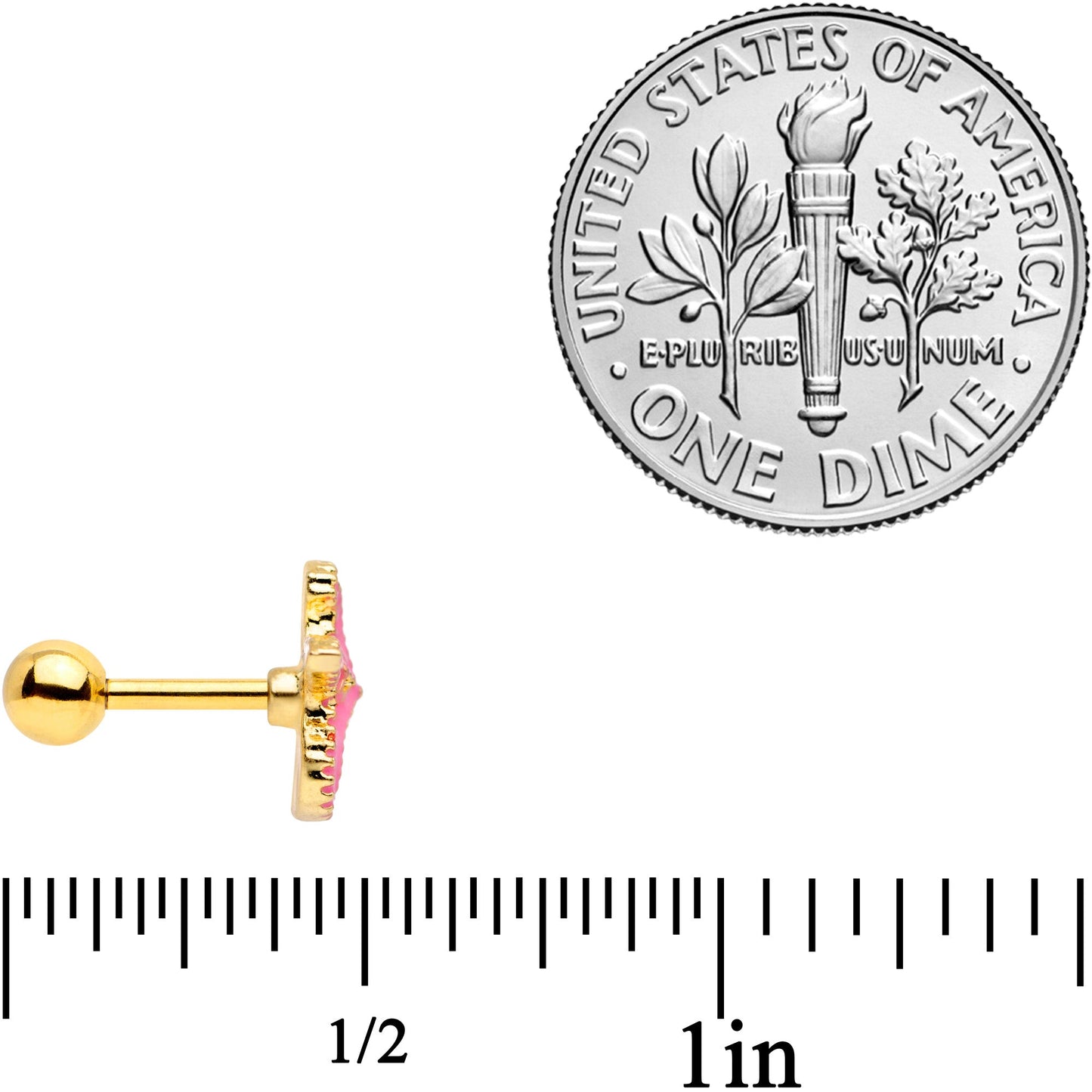 16G 1/4 Gold Tone Pink Nautical Starfish Beach Cartilage Tragus