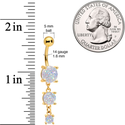 White Gem Gold Tone Triple Drop Dangle Belly Ring