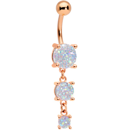 White Gem Rose Gold Tone Triple Drop Dangle Belly Ring