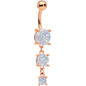 White Gem Rose Gold Tone Triple Drop Dangle Belly Ring