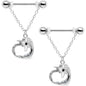 14G 5/8 Clear Gem Unicorn Heart Dangle Barbell Nipple Ring Set