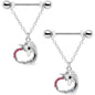 14G 5/8 Pink Gem Unicorn Heart Dangle Barbell Nipple Ring Set