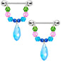 14G 5/8 Blue Pink Green Gem Drop Nipple Ring Set