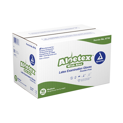 Dynarex AloeTex Latex Gloves w/ Aloe, Green - 100ea/bx, 10bxs/cs (1000 Count)