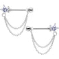 14G 5/8 Clear CZ Star Gem Chain Dangle Nipple Ring Set