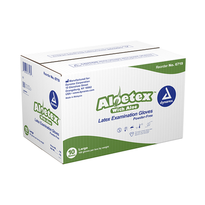 Dynarex AloeTex Latex Gloves w/ Aloe, Green - 100ea/bx, 10bxs/cs (1000 Count)