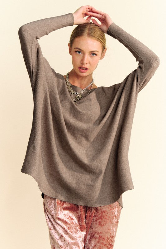 Back To School Sweater - Davi & Dani Round Neck Dropped Shoulder Long Sleeve Knit Top