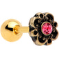 16G 1/4 Pink Gem Gold Tone Flower Emblem Tragus Cartilage Earring