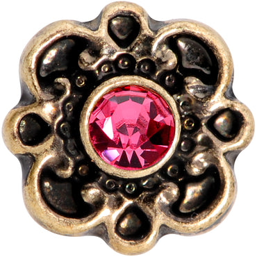 16G 1/4 Pink Gem Gold Tone Flower Emblem Tragus Cartilage Earring
