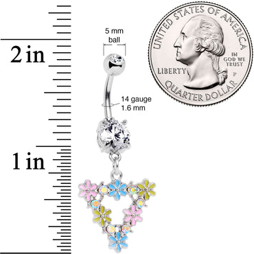 Clear Aurora CZ Gem Flower Triangle Dangle Belly Ring