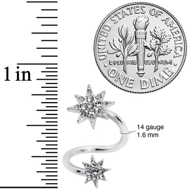 14G 3/8 Clear Gem Double Eight Pointed Star Twister Belly Ring