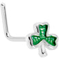 22G 5/16 St Patricks Day Shamrock L Shaped Nose Ring