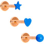 16G 5/16 Rose Gold Tone Blue Glow Star Heart Labret Set of 3