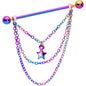 14G Rainbow Star Triple Chain Dangle Industrial Barbell 38mm