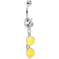 Clear Gem Yellow Aviator Sunglasses Dangle Belly Ring