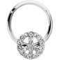16G 3/8 Clear Gem Retro Peace Sign Hinged Segment Ring
