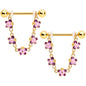 14G 3/4 Pink Purple Gold Tone Butterflies Dangle Nipple Ring Set