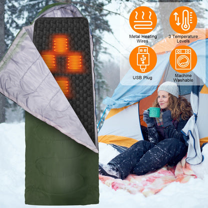 Heated Sleeping Bag Liner Powered By USB Plug Power Bank 3 Temperature Levels with Carrying Bag Machine Washable Electric Tent Heating Pad For Camping