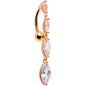 Clear CZ Gem Rose Gold Tone Waterfall Dangle Top Mount Belly Ring