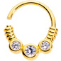 16G 3/8 Clear CZ Gem Trio Gold Tone Coils Closure Ring