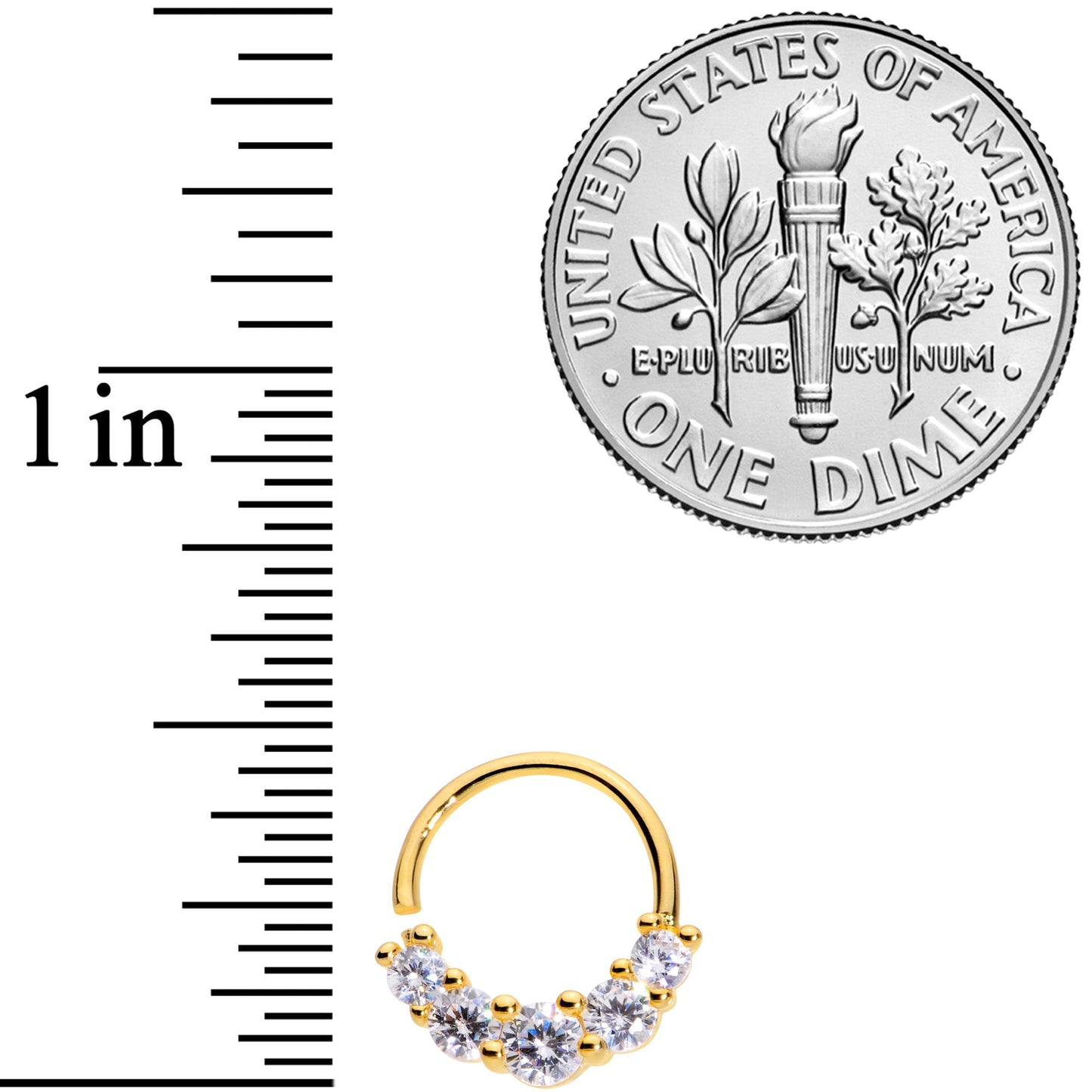 16G 3/8 Clear CZ Gem Cluster Gold Tone Closure Ring