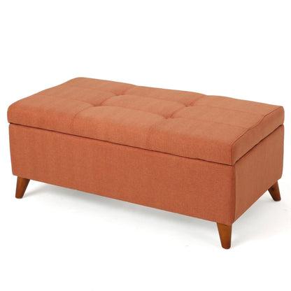 Tufted Button Storage Ottoman Bench with Hinged Lid and Solid Wood Legs