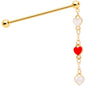 14G Red White Gold Tone Hearts Dangle Industrial Barbell 38mm