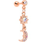 16G 1/4 Aurora Gem Rose Gold Tone Moon Dangle Cartilage Tragus