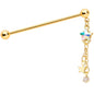14G Aurora Gem Gold Tone Star Dangle Industrial Barbell 38mm