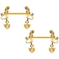 14G 9/16 Clear CZ Gem Gold Tone Love Feather Barbell Nipple Ring Set